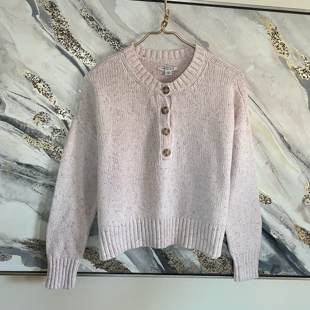 American Eagle Outfitters Light Pink Buttoned Crew Neck Sweater